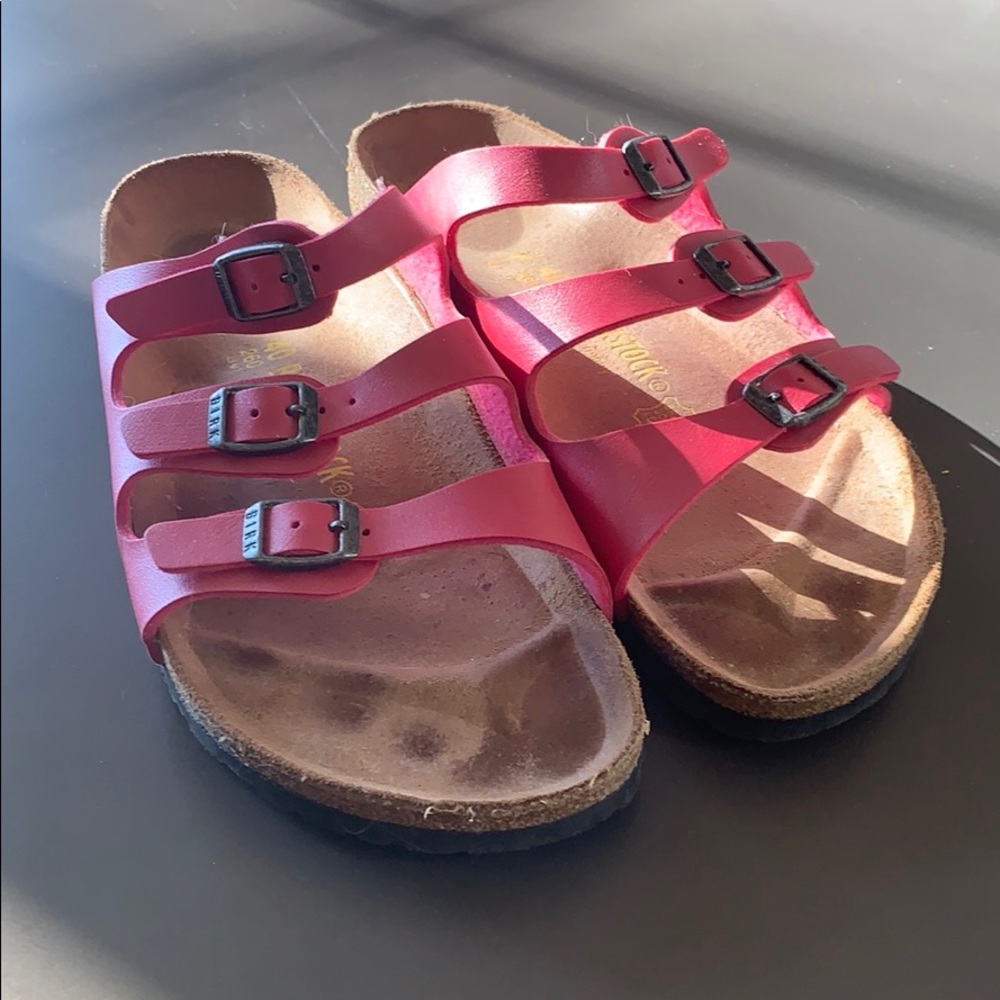 Birkenstock pearlized hot pink